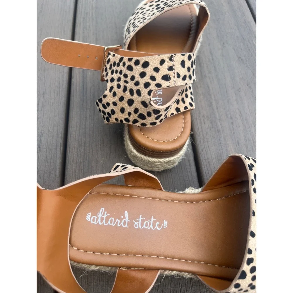 Altard State Cheetah Print Espadrille Platform Sandals Ankle Strap Tan Black 7